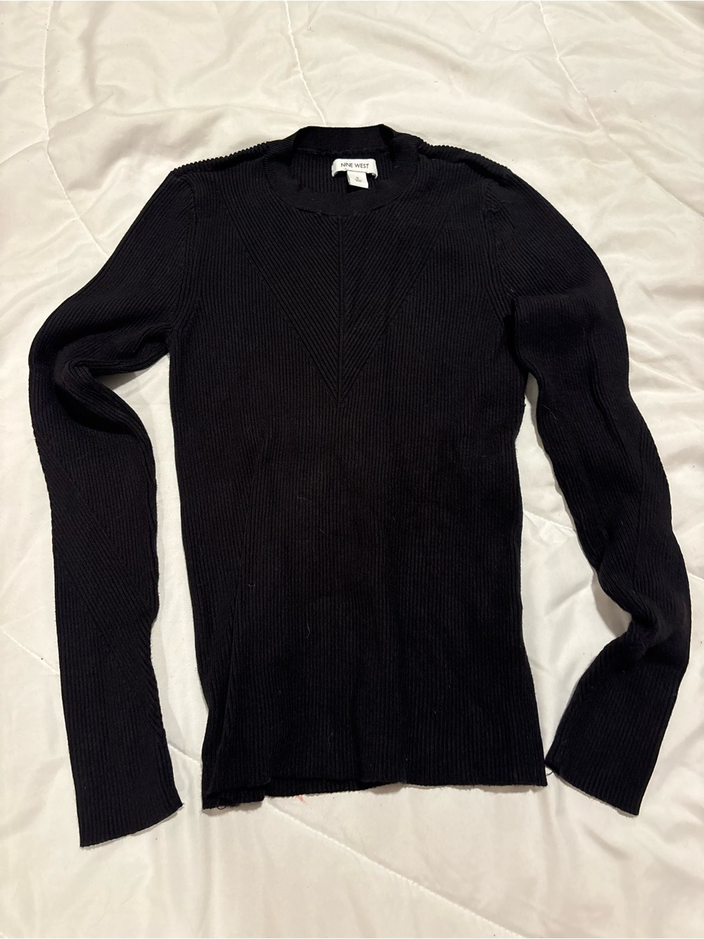 Nine West Black Ribbed Crewneck Sweater size small